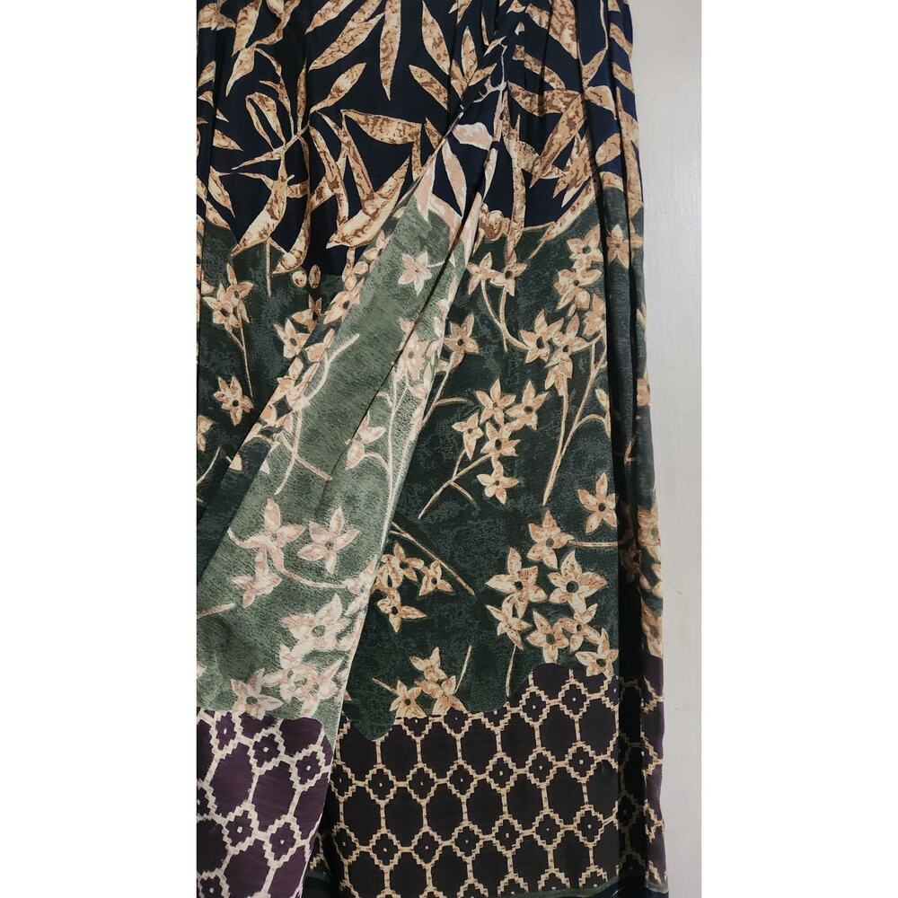 Vtg Paul Harris Design Women's Brown Green Animal Print Faux Wrap Maxi Skirt L - Picture 6 of 8